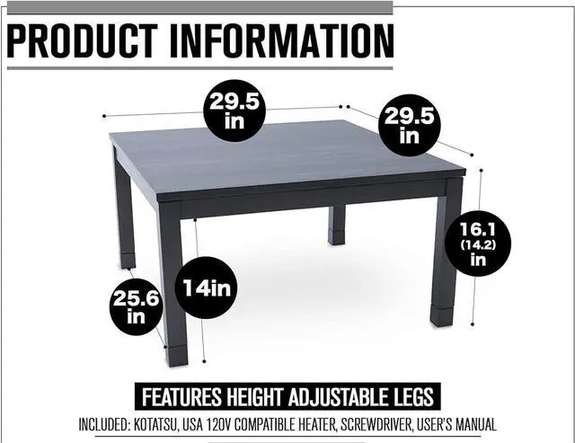 Alt view image 2 of 7 - BJDesign Japanese Kotatsu Heated Table, 120V Heater, Natural, 29 x 29 in