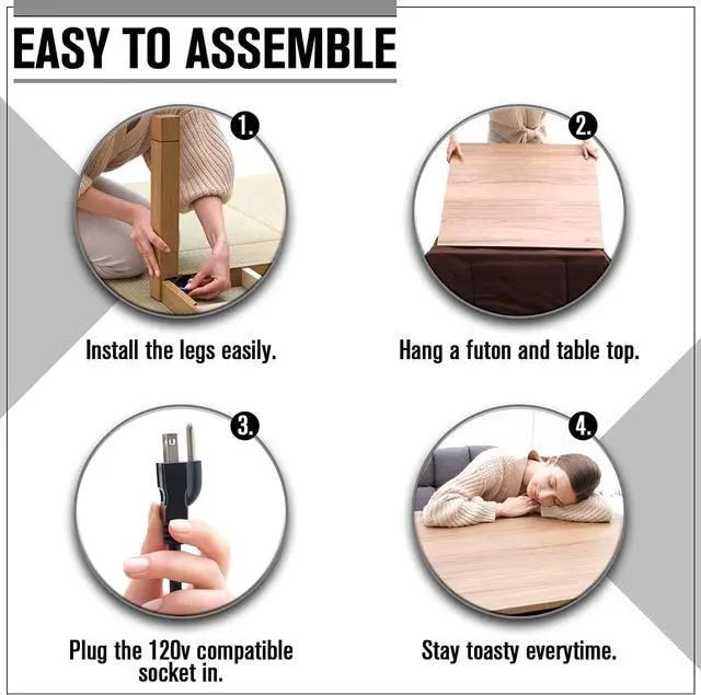 Alt view image 6 of 7 - BJDesign Japanese Kotatsu Heated Table, 120V Heater, Natural, 29 x 29 in