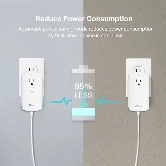Alt view image 6 of 6 - AV2000 Powerline Adapter - 2 Gigabit Ports, Ethernet Over Power, Plug&Play, Power Saving, 2x2 MIMO, Noise Filtering, Extra Socket for other Devices, Ideal for Gaming (TL-PA9020P KIT)
