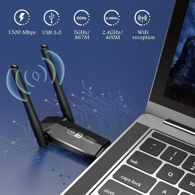 Alt view image 2 of 7 - USB WiFi Adapter, Ortiny 1300Mbps WiFi USB Dual Band 5G/2.4G Wireless Network Adapter for Desktop Laptop PC, Dual Band WiFi Dongle Wireless Adapter for Supports Windows 11/10/8/7, Mac OS 10.9-10.15