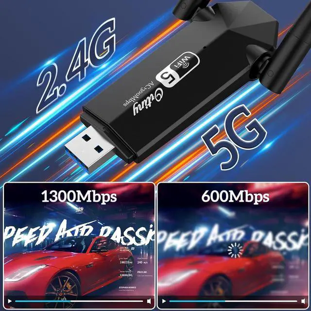 Alt view image 3 of 7 - USB WiFi Adapter, Ortiny 1300Mbps WiFi USB Dual Band 5G/2.4G Wireless Network Adapter for Desktop Laptop PC, Dual Band WiFi Dongle Wireless Adapter for Supports Windows 11/10/8/7, Mac OS 10.9-10.15