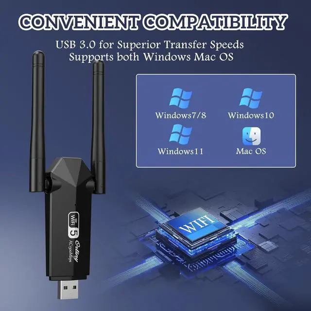 Alt view image 4 of 7 - USB WiFi Adapter, Ortiny 1300Mbps WiFi USB Dual Band 5G/2.4G Wireless Network Adapter for Desktop Laptop PC, Dual Band WiFi Dongle Wireless Adapter for Supports Windows 11/10/8/7, Mac OS 10.9-10.15