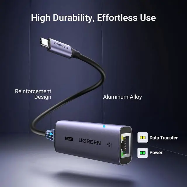 Alt view image 7 of 7 - UGREEN USB C to Ethernet Adapter 2.5G, Ethernet Adapter for Laptop, Aluminum, Type C (Thunderbolt 4/3) to Rj45 Network Internet LAN Adapter, Compatible for NAS, MacBook Air/Pro, XPS, iPhone 15 Pro/Max