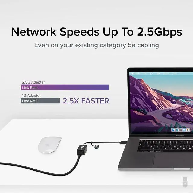 Alt view image 3 of 7 - Plugable 2.5GB USB Ethernet Adapter for Laptop, 2-in-1 Cable, USB 2.5GB Ethernet Adapter, USB-C and USB Compaitble, USB-C to RJ45 2.5 Gigabit LAN Ethernet, Compatible with Mac and Windows
