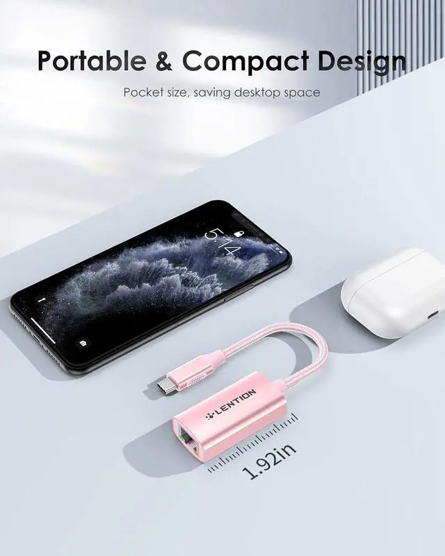 Alt view image 4 of 7 - LENTION USB to Ethernet Adapter, 1000Mbps Plug and Play Wired LAN Network USB C to RJ45 Converter Powerline Ethernet Adapter Compatible with MacBook 2025-2016 Nintendo Switch, Laptop(Rose Gold)