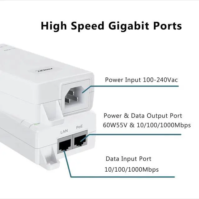 Alt view image 2 of 5 - Gigabit PoE++ Injector 60W IEEE802.3bt/at/af Compliant, Supplies PoE(15.4W) or PoE+(30W) or PoE++(60W) Power Over Ethernet Distances Up to 328ft, PoE Injector Adapter for Camera/Access Point, EN60GB