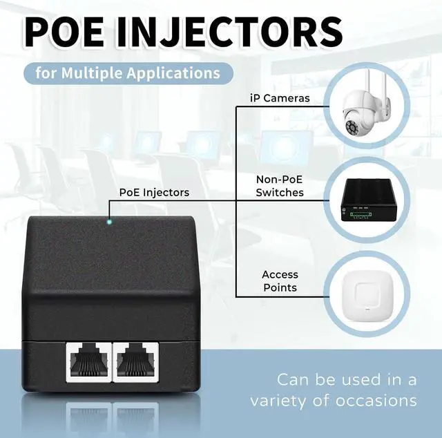 Alt view image 7 of 7 - PoE Injector Up to 30w Power Supply, 2.5 Gigabit PoE Adapter for IP Cameras and VoIP Phones Network Distance Up to 328 ft. PoE Power Supply IEEE 802.3af Compliant Desktop UL Certified PoE Injec