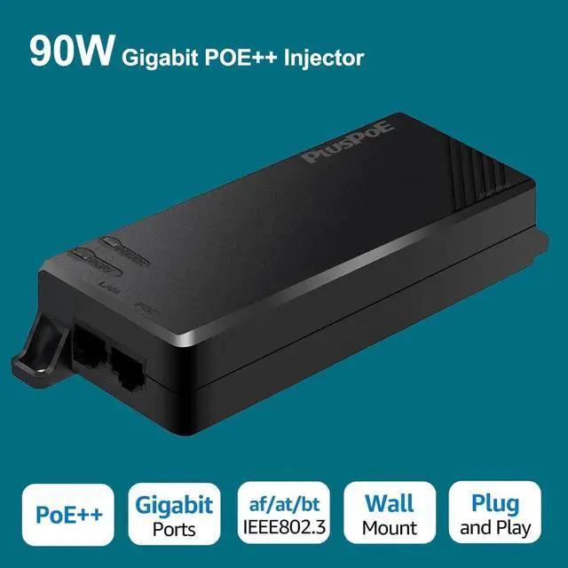 Alt view image 2 of 7 - 90W Gigabit PoE++ Injector, IEEE802.3bt / at / 802.3af Compliant, 10/100/1000Mbps, 90W / 60W / 30W / 15/4W POE Power Budget, Active POE/POE+/POE++ Adapter, Plug and Play