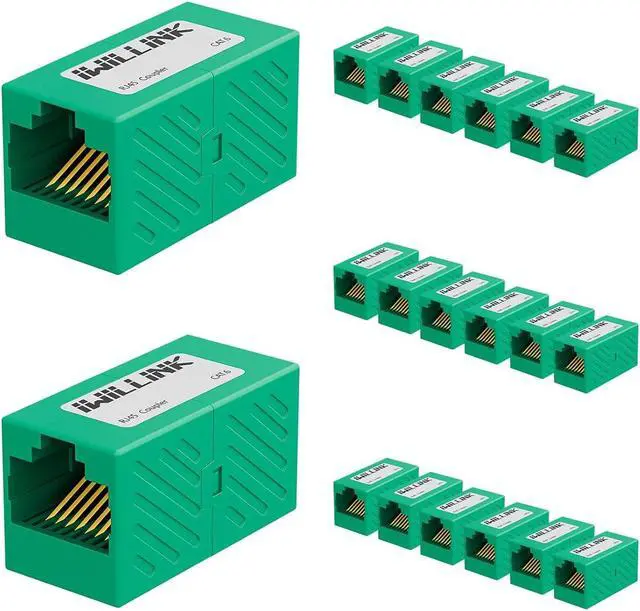 Main image of iwillink RJ45 Coupler Ethernet Connector, Female to Female RJ45 Connector for Cat7 Cat6 Cat5e Cat5 Ethernet Cable, Extender Adapter, 20 Pack, Green