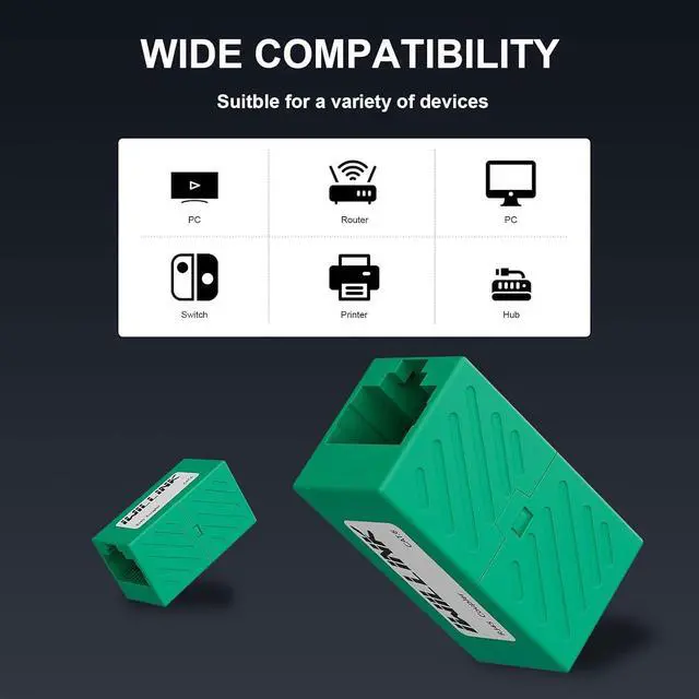 Alt view image 5 of 7 - iwillink RJ45 Coupler Ethernet Connector, Female to Female RJ45 Connector for Cat7 Cat6 Cat5e Cat5 Ethernet Cable, Extender Adapter, 20 Pack, Green