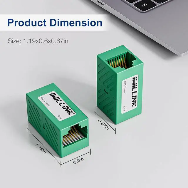 Alt view image 3 of 7 - iwillink RJ45 Coupler Ethernet Connector, Female to Female RJ45 Connector for Cat7 Cat6 Cat5e Cat5 Ethernet Cable, Extender Adapter, 20 Pack, Green