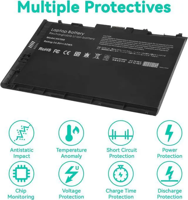 Alt view image 4 of 7 - ASUNCELL BT04XL 14.8V 52WH Notebook Battery for HP EliteBook Folio 9470 9470M 9480m Ultrabook BT04 BA06 HSTNN-IB3Z HSTNN-I10C 687945-001 H4Q47AA 687517-241 HSTNN-DB3Z 687517-171 BA06XL H4Q48AA