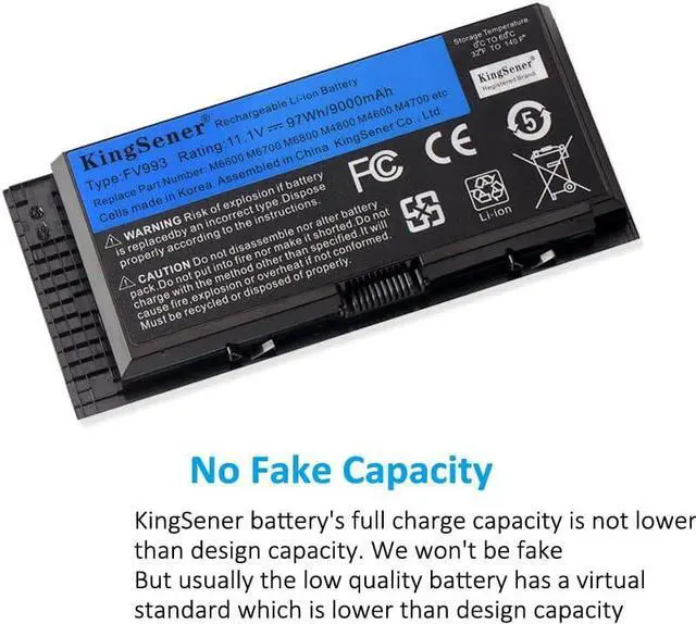 Alt view image 7 of 7 - KINGSENER FV993 M6600 Laptop Battery for Dell Precision Laptop Computer M4600 M4700 M6600 M6700 Fit for PG6RC R7PND 0TN1K5 FV993 FJJ4W T3NT1 V7M28 97WH