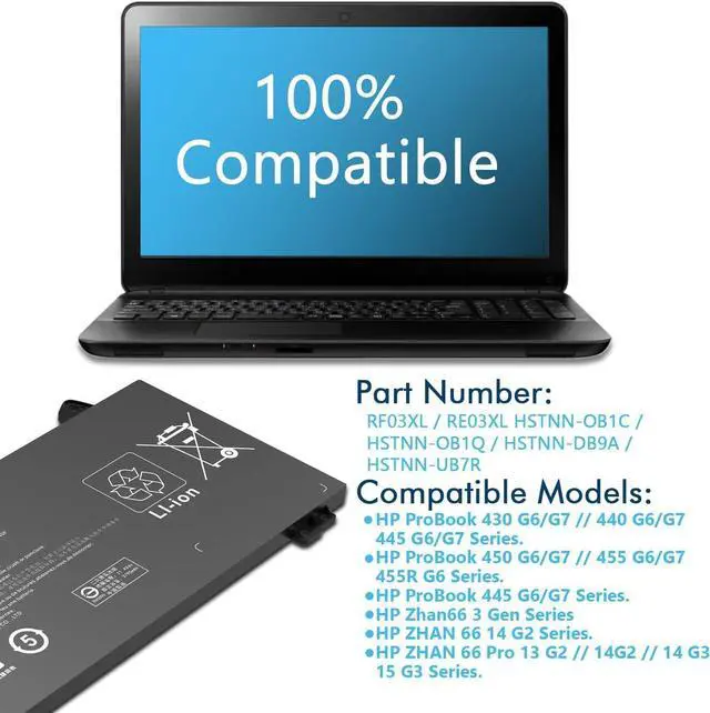 Alt view image 3 of 6 - BRTONG RF03XL Laptop Battery Replacement for HP ProBook 430 440 445 450 455 455R G6 G7 ZHAN 66 Pro 13 14 15 G2 G3 Series RF03045XL RE03XL HSTNN-OB1Q HSTNN-DB9A HSTNN-UB7R L83685-AC1 L32656-005