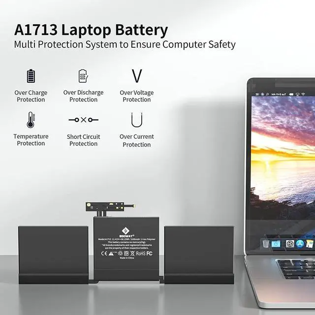 Alt view image 5 of 6 - A1708 A2159 A2289 A2338 Battery, Egoway Replacement Battery for A1713 A2171, Compatible with Mac Book Pro 13 Inch (Late 2016, Mid 2017, Mid 2019, 2020), EMC 2978 3164 3301 3456 3578