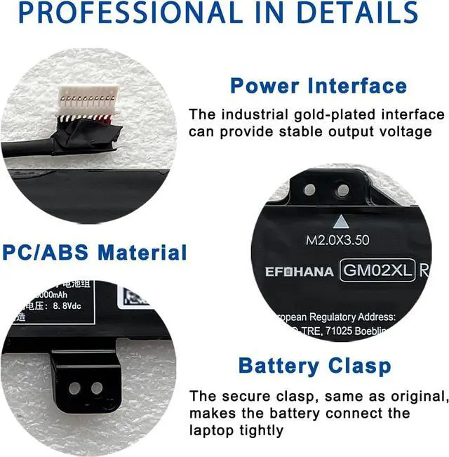Alt view image 5 of 6 - EFOHANA GM02XL Laptop Battery Replacement for HP Chromebook 14 G5 Chromebook X360 11 G1 Series Notebook 917679-271 917725-855 HSTNN-UB7M GMO2XL 7.7V 47.3Wh 6150mAh