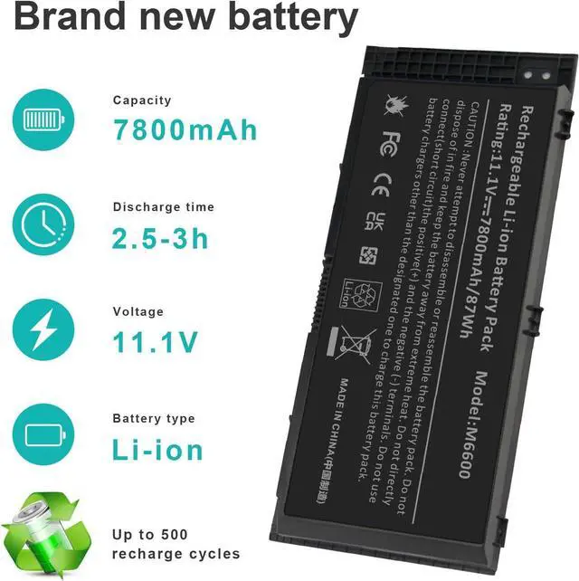 Alt view image 2 of 7 - Fancy Buying FV993 M4800 M6800 Laptop Battery for Dell Precision M4600 M4700 M6700 M6600 Series,Fits RY6WH FJJ4W KJ321 PG6RC V7M28 R7PND 0TN1K5 7DWMT JHYP2 K4RDX Laptop [11.1V /7800mAh/89Wh]