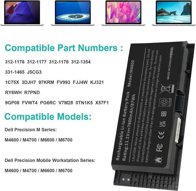 Alt view image 5 of 7 - Fancy Buying FV993 M4800 M6800 Laptop Battery for Dell Precision M4600 M4700 M6700 M6600 Series,Fits RY6WH FJJ4W KJ321 PG6RC V7M28 R7PND 0TN1K5 7DWMT JHYP2 K4RDX Laptop [11.1V /7800mAh/89Wh]