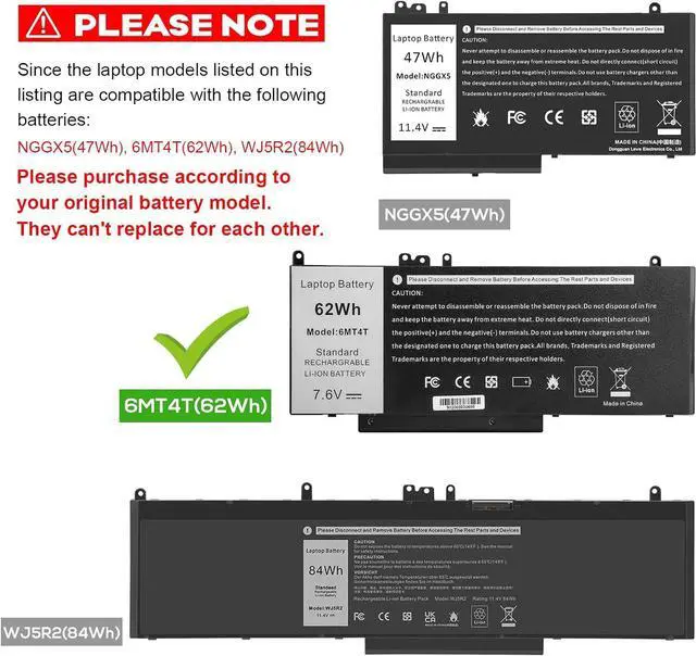 Alt view image 3 of 6 - TREE.NB E5470 E5570 Battery 62WH 6MT4T Battery for Dell Latitude 14 5470 E5470 15 5570 E5570 Notebook 15.6" Part Number:7V69Y TXF9M 79VRK 07V69Y 7.6V 4-Cell