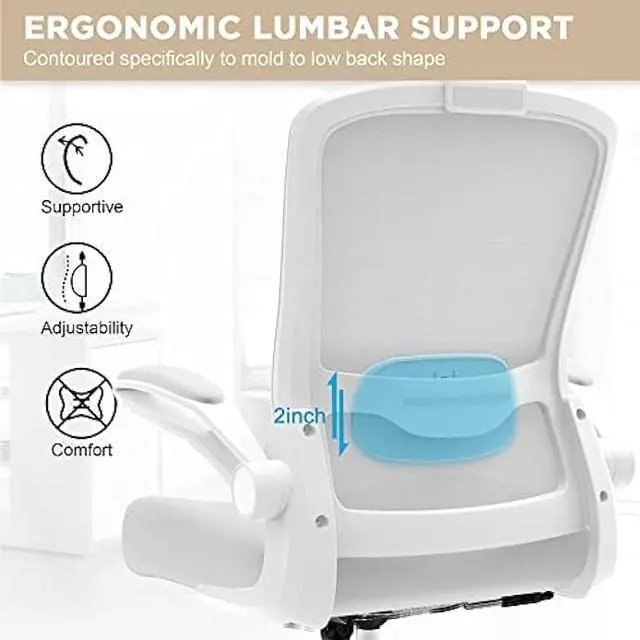Alt view image 3 of 5 - Mimoglad Office Chair, High Back Ergonomic Desk Chair with Adjustable Lumbar Support and Headrest, Swivel Task Chair with flip-up Armrests for Guitar Playing (Modern, Ivory White)