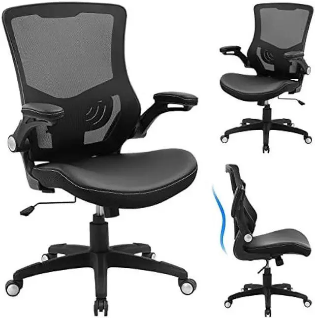 Main image of Office Chair Ergonomic Desk Chair, Computer PU Leather Home Office Chair, Swivel Mesh Back Adjustable Lumbar Support Flip-up Arms Executive Task Chair