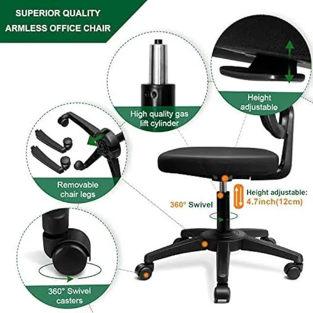 Alt view image 3 of 4 - KOLLIEE Armless Office Chair Mesh Ergonomic Small Desk Chair Armless Adjustable Swivel Black Computer Task Chair No Armrest Mid Back Home Office Chair for Small Spaces