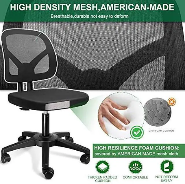 Alt view image 4 of 4 - KOLLIEE Armless Office Chair Mesh Ergonomic Small Desk Chair Armless Adjustable Swivel Black Computer Task Chair No Armrest Mid Back Home Office Chair for Small Spaces