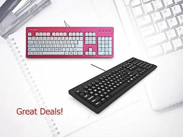 Alt view image 6 of 6 - vitalASC 104-Key Large Print USB Wired 7ft, Spill-Resistant, Hot Pink and White, Durable Keyboard for Laptop, Mac, TV, and Computer (Pink)