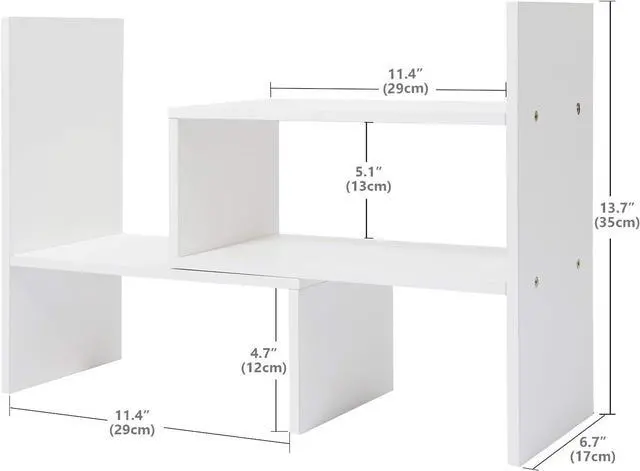 Alt view image 3 of 7 - Wood Adjustable Desktop Storage Organizer Display Shelf Rack, Office Supplies Desk Organizer,White