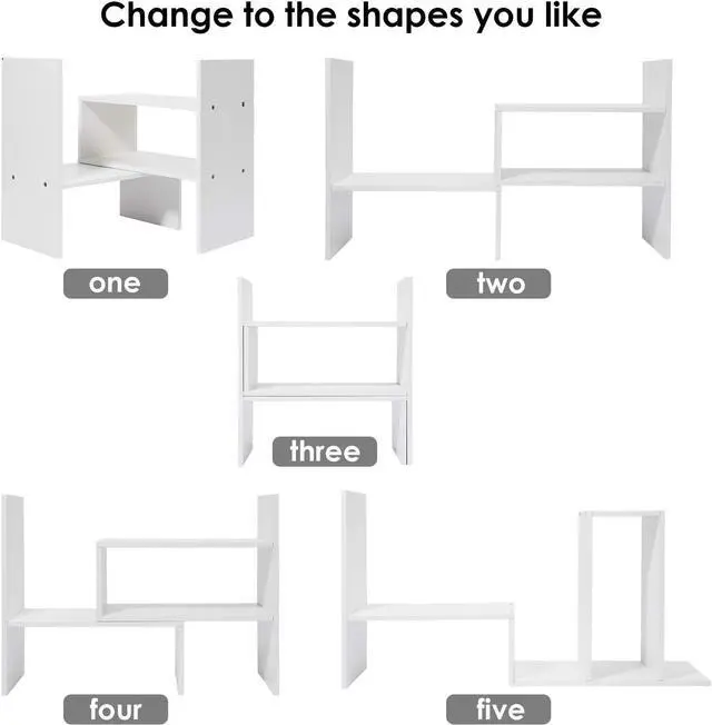 Alt view image 4 of 7 - Wood Adjustable Desktop Storage Organizer Display Shelf Rack, Office Supplies Desk Organizer,White