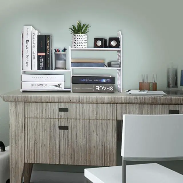 Alt view image 6 of 7 - YGYQZ Small Bookshelf for Desktop Storage, Mini Cute Office Desk Shelves White Versatility Organizers for Women, Kids