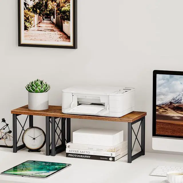 Alt view image 2 of 7 - Desktop Shelf, Desktop Organizer Shelf, Freestanding Small Bookshelf Desk Shelf Organizer, 2 Tier Independent Stackable Desk Organizer, Desktop Office Storage Rack Display Shelf, Desk Hutch
