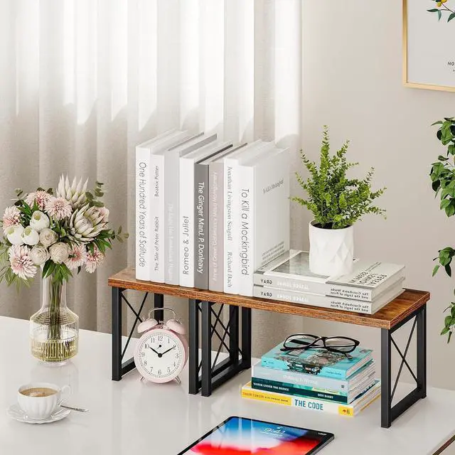 Alt view image 4 of 7 - Desktop Shelf, Desktop Organizer Shelf, Freestanding Small Bookshelf Desk Shelf Organizer, 2 Tier Independent Stackable Desk Organizer, Desktop Office Storage Rack Display Shelf, Desk Hutch