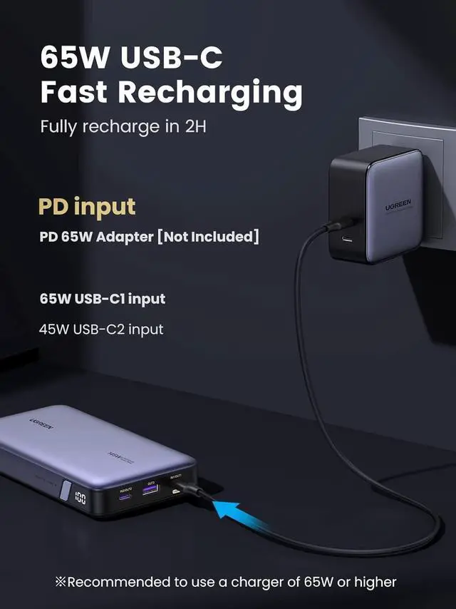 Alt view image 5 of 7 - UGREEN 145W Power Bank 25000mAh Portable Charger, Nexode USB C 3-Port PD3.0 Battery Pack Digital Display, Compatible with MacBook Pro, Laptop, iPhone 15/14/13/12 Series, Samsung, AirPods, and More
