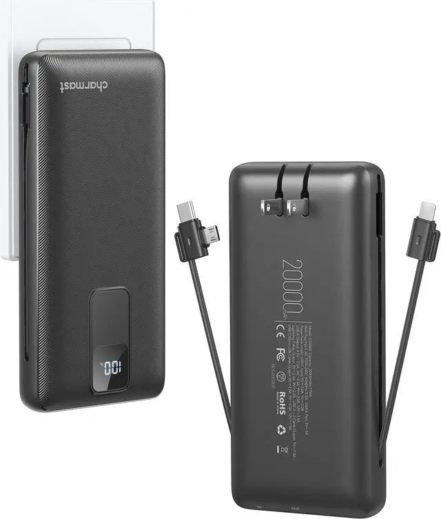 Main image of Portable Charger with Built-in Cables and Wall Plug 20000mAh 20W USB C Power Bank Fast Charging Battery Pack Compatible with iPhone iPhone 16/15/14/13 Series  Google iPad etc
