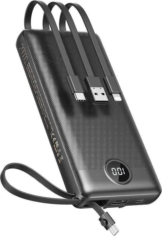 Main image of VEEKTOMX Power Bank with Built in Cables, 20000mAh Huge Capacity Portable Charger with 5 Output and LED Display, External Battery Compatible with iPhone/iPad/Samsung and Other Smart Devices for Travel