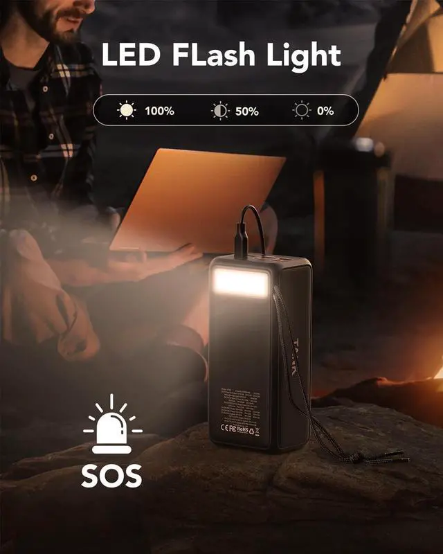 Alt view image 2 of 7 - Power Bank 56000mah 100w Portable Charger Fast Charging Power Tank USB C with Emergency LED Flashlight Large Capacity External Battery Pack for iPhone Samsung Laptop for Outdoor Camping Travel