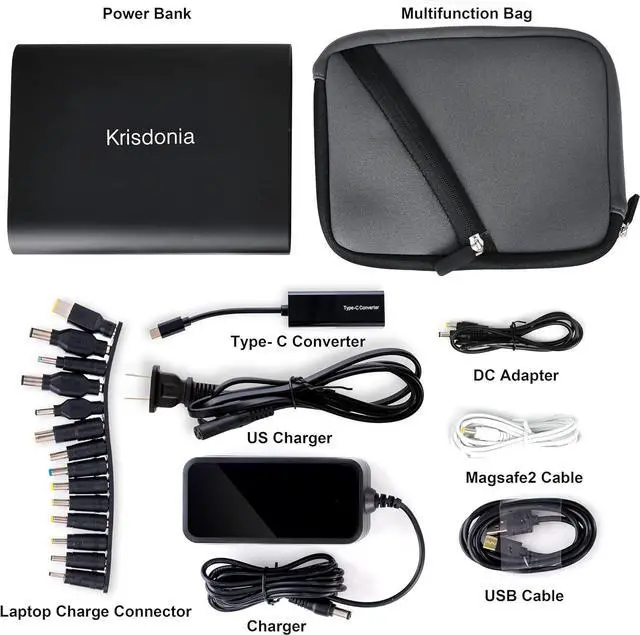 Alt view image 4 of 7 - 50000mAh Laptop Power Bank 5/9/12/16/19/20V Portable Laptop Battery Charger with QC3.0 USB-A Port & 12V Type-C Port for Laptop, Tablet, Smartphone and More Devices
