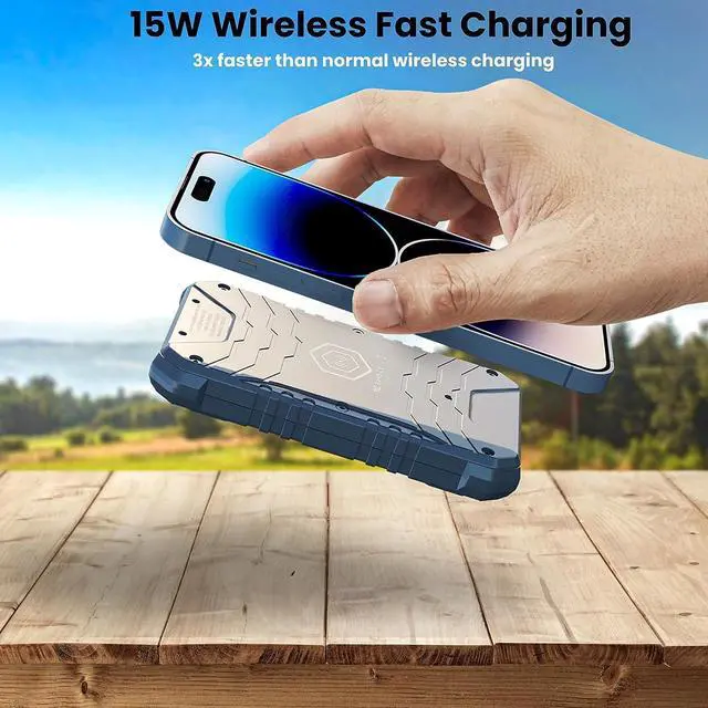 Alt view image 5 of 7 - TECHSMARTER Rugged & Waterproof 10000mAh 18W USB-C & 15W Wireless Portable Charger, Tactical Heavy Duty Power Bank for Outdoors, Camping, Compatible with iPhone, iPads, Samsung, Androids