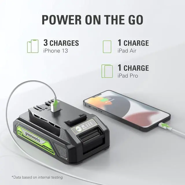 Alt view image 5 of 7 - Greenworks 24V 2Ah USB Battery, BAG708, Green