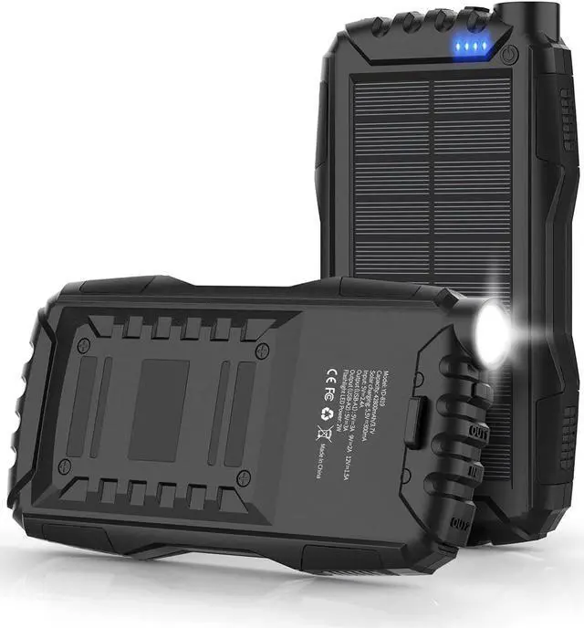 Main image of Solar Charger, Power Bank, 42800mAh Portable Charger Power Bank External Battery Pack 5V3.1A Qc 3.0 Fast Charger Built-in Super Bright Flashlight (Black)
