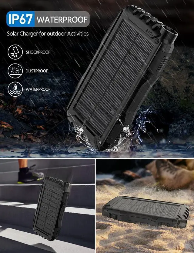 Alt view image 4 of 7 - Solar Charger, Power Bank, 42800mAh Portable Charger Power Bank External Battery Pack 5V3.1A Qc 3.0 Fast Charger Built-in Super Bright Flashlight (Black)