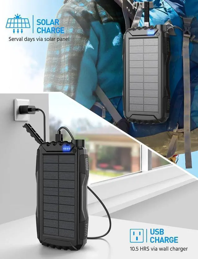 Alt view image 5 of 7 - Solar Charger, Power Bank, 42800mAh Portable Charger Power Bank External Battery Pack 5V3.1A Qc 3.0 Fast Charger Built-in Super Bright Flashlight (Black)