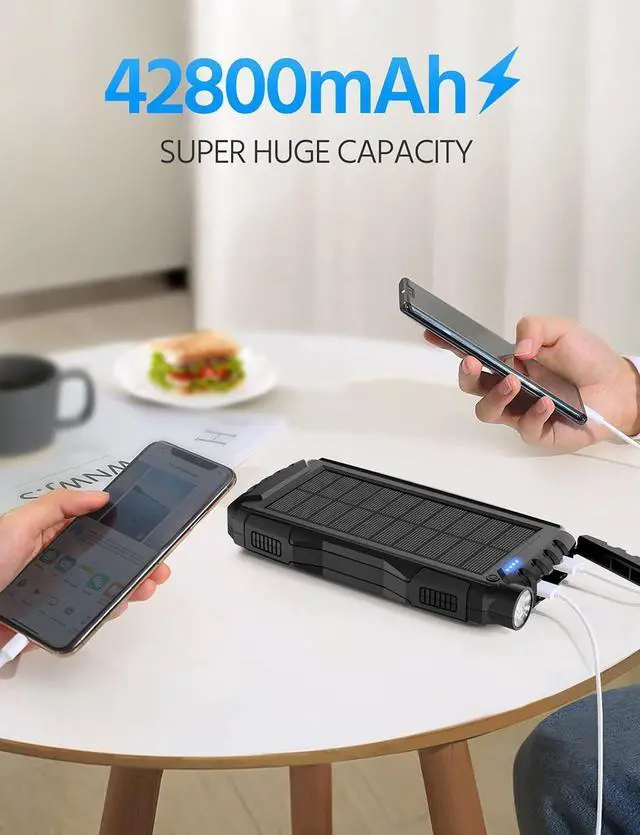 Alt view image 6 of 7 - Solar Charger, Power Bank, 42800mAh Portable Charger Power Bank External Battery Pack 5V3.1A Qc 3.0 Fast Charger Built-in Super Bright Flashlight (Black)