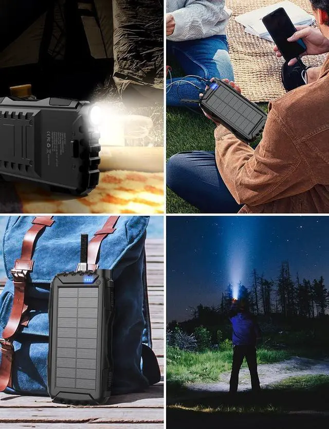 Alt view image 7 of 7 - Solar Charger, Power Bank, 42800mAh Portable Charger Power Bank External Battery Pack 5V3.1A Qc 3.0 Fast Charger Built-in Super Bright Flashlight (Black)