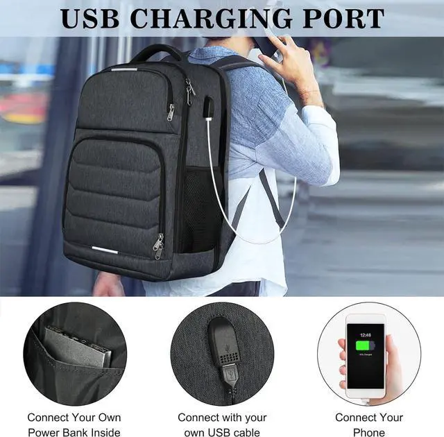 Alt view image 5 of 7 - Laptop Backpack 17.3 Inch Travel Backpack TSA Friendly Business Backpack Large Waterproof School Backpack Work Computer Backpacks for Men and Women, Black