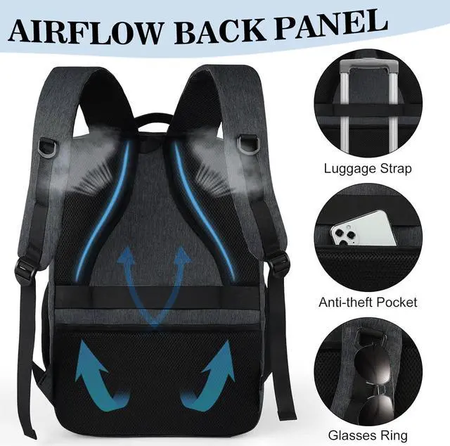 Alt view image 6 of 7 - Laptop Backpack 17.3 Inch Travel Backpack TSA Friendly Business Backpack Large Waterproof School Backpack Work Computer Backpacks for Men and Women, Black