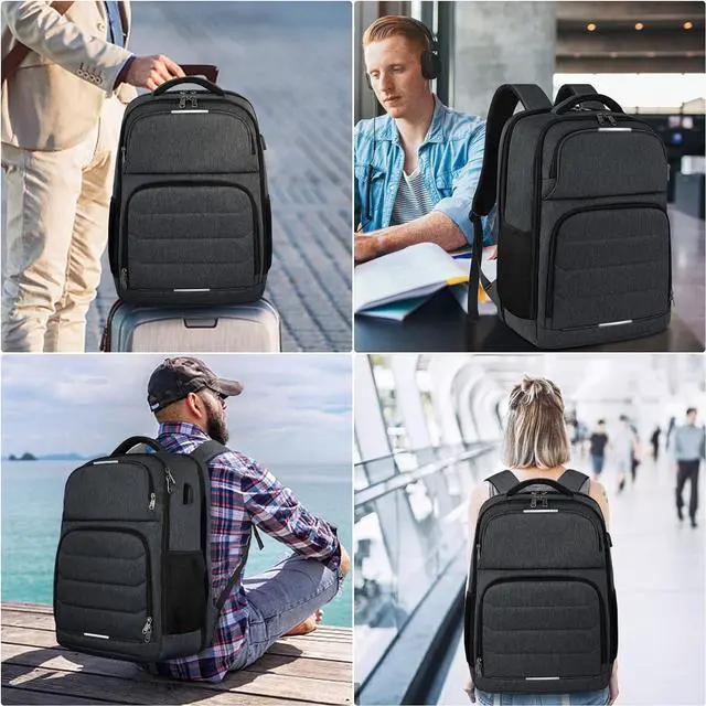 Alt view image 7 of 7 - Laptop Backpack 17.3 Inch Travel Backpack TSA Friendly Business Backpack Large Waterproof School Backpack Work Computer Backpacks for Men and Women, Black