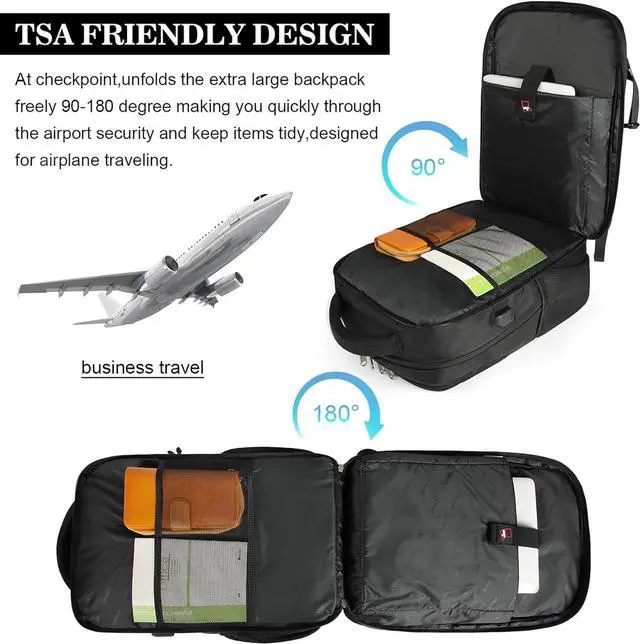 Alt view image 6 of 7 - Lunch Backpack, 17.3 Inch Laptop Backpack with USB Charging Port 50L Travel Backpack for Men Women Work Backpack with Insulated Bag Waterproof Computer Backpack for College School Business, Black