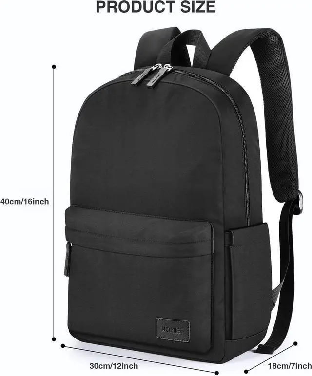 Alt view image 5 of 7 - HOMIEE Lightweight Stylish Casual Backpack, Water-Resistant Daypack Unisex Laptop Bookbag, 14-Inch Laptop Backpack for Women & Men, Travel/School/Casual/Work Backpack, Black